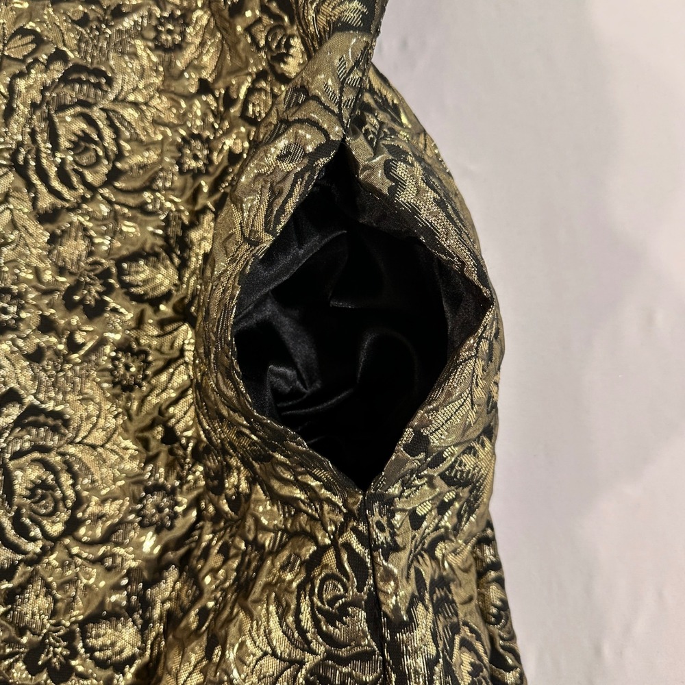 Luxe by Carmen Marc Valvo Dress 8 Gold Black Floral Metallic Brocade Cocktail - Picture 5 of 9